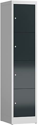 Lüllmann Schließfachschrank Fächerschrank 4 Fächer Spind 1800 x 400 x 500 mm Spind (RAL 7035/7016 lichtgrau/anthrazit)