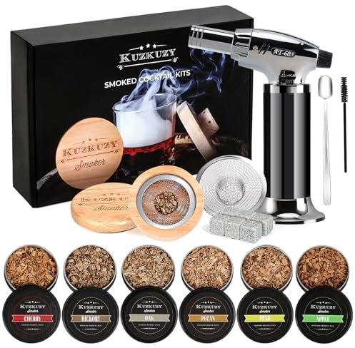 KUZKUZY Cocktail Smoker Kit mit Fackel und 4 Arten von Holzspänen, altmodischer Whiskey Smoker Drink Smoker Infuser Kit Bouron Smoker Kit (ohne Butan)