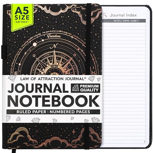 Freedom Mastery Law of Attraction Journal - liniertes Papier, nummerierte Seiten, 100gsm elfenbeinweißes Papier, Notizbuch mit Stifthalter, A5 Gebundene Ausgabe