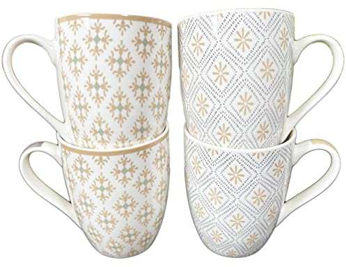 Darthome Moroccan Pattern Mugs Set of 4 Beige Neutral Arabesque Kitchen Coffee Cups Gift