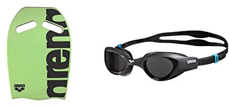 arena KCKBRD Unisex Schwimmbrett Kickboard als Schwimmhilfe, Green, One Size, 39 x 30 cm & The One Anti-Fog Schwimmbrille Unisex für Erwachsene,Schwimmbrille mit Breiten Gläsern, Schwarz