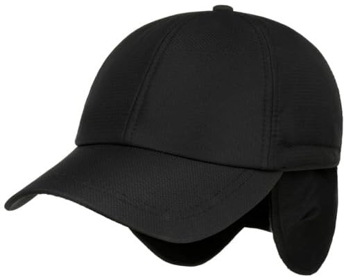 Lipodo 3M Thinsulate Cap mit Ohrenklappen Damen Herren Aus Stoff Gefüttert mit Fleece Stretch-Elementen Schirmlänge 7 cm Baseballcap Schirmmütze Sommer Winter schwarz M (57-58 cm)