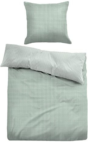 TOM TAILOR 0047696 Bettwäsche Garnitur mit Kopfkissenbezug Linon - Country 1x 135x200 cm + 1x 80x80 cm, Wintergreen