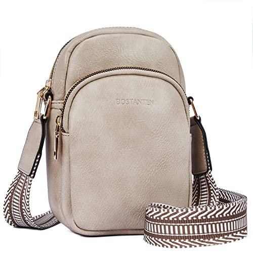 BOSTANTEN Handy Umhängetasche Damen, Handytasche zum Umhängen Leder, Handytasche mit Geldbörse zum Umhängen, Handtasche damen umhängetasche Grau