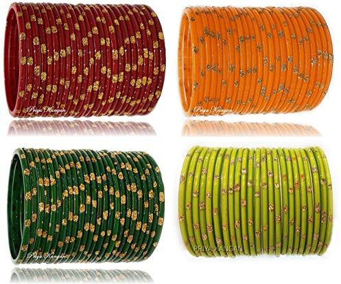 PRIYA_KANGAN Exotic Beautifull Zari Dotted Pattern Indian Traditional Glass Armreifen für alle Anlässe