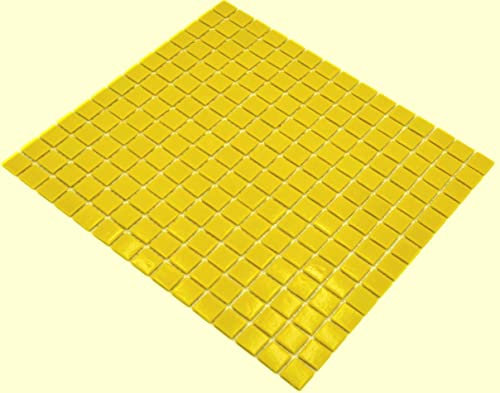 Conwire Mosaico Giallo Classico in Vetro Lucido Quadrato, 20x20 mm, 1 Unità, 1 Pezzo, Resistente all'Umidità e alle Macchie, Carta Incollata, Tradizionale, Parete, Pavimento, Cucina, Bagno, Doccia