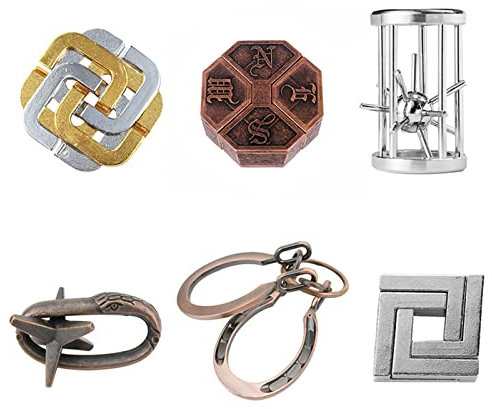 JasCherry 6Pcs/Set Brain Teaser Metal Puzzle Sets, 3D Unlock Interlocking Puzzle, Metal Knot Puzzle Mind Games, Puzzle Switch Games, Adults Educational Toy Gift, Stop Addicted to Mobilephone#2