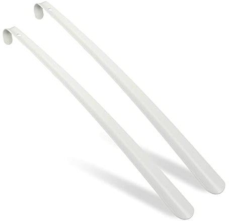 Relaxdays Calzascarpe Lungo 58,5 cm, Set da 2, Calzante da Appendere, Calza Scarpe e Stivali, in Ferro, Metallo, Bianco