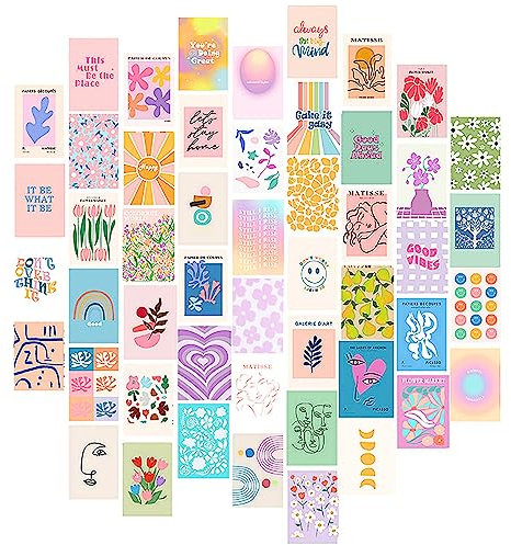 Bubuny Lot de 50 posters muraux décoratifs - Style bohème - Pour chambre à coucher - Collection de photos - Poster vintage pour dortoir - Pour filles et adolescentes