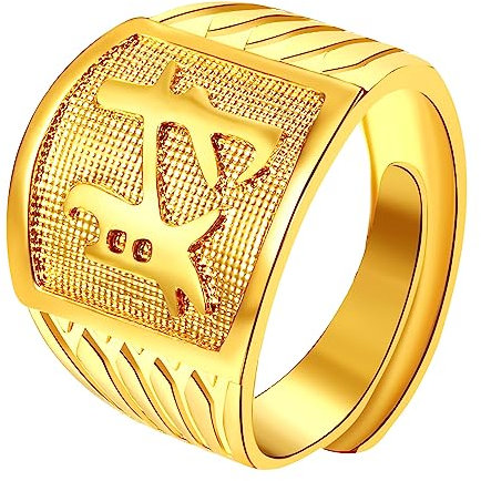 JewelryWe Gold Ring Herren Siegelring: Vergoldet Herren-Ring Reichtum Quadrat Bandring Band Offener Daumen Fingerring verstellbare Größe Luxus Glück Schmuck Geschenk für Männer