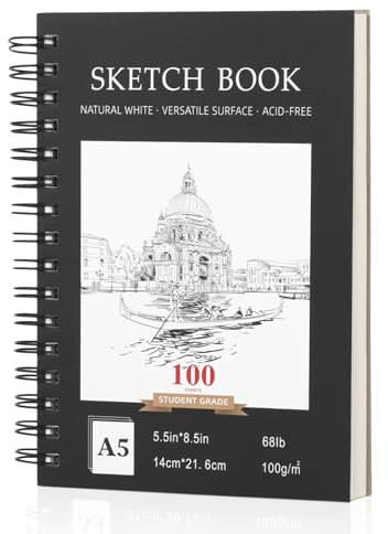 Sketchbook DIN A5,Skizzenbuch für Künstler Spiralbindung 200 Seiten 100 Blätter Skizzenbuch in Hardcover 100g,Weißes Blanko Papier Skizzenbuch Aquarell Skizzenheft