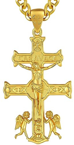 INFUSEU Collar Cruz De Caravaca Oro, Plata De Ley 925 Medalla Pagana Colgante Patrón Cristiana Religiosa Angelical Protección Española Divina Joyería Amuleto Regalos Hombre Mujer