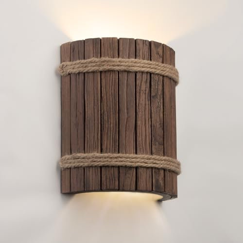 JCPYIUL Wandleuchte aus Holz LED Wandleuchten Stumpf Design Wandlampe Vintage Industrie Up Down Flur Wandbeleuchtung Holz Wandlampen Für Schlafzimmer Eingang Treppenhaus