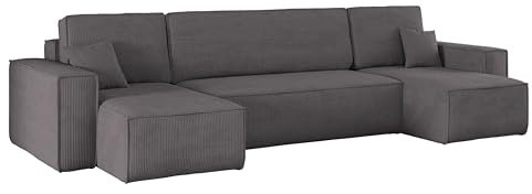 Kaiser Möbel, Ecksofa mit schlaffunktion, mit Bettkasten, Schlafsofa Best, Designer U-Form Sofa, Modern Design Couch, Polsterecke, Freistehend -Dicker Cord, Dunkelgrau