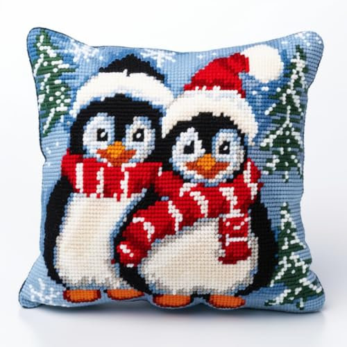 Diy Knüpfkissen Set Niedliche Pinguin Kissenbezug N?hen Herstellung Kits Tier Diy H?kelgarn Kits Stickerei Kits 17X17In B