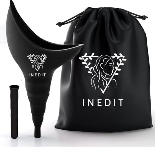 Pisse Debout Femme - Urinoir Femme - Urinoir Portatif en Entonnoir Pratique Et Réutilisable - Pipi Debout - Sac à Cordon de Serrage Offert - Qualité Approuvée (Noir)