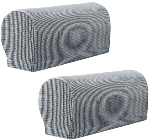 YancLife Armrest Chair Covers, Set of 2 Stretch Armchair Covers for Arms,Spandex Polyester Sofa Arm Caps Non Slip Armrest Covers Chairs Armchairs Couches Recliner for Furniture Protector(Light Grey)