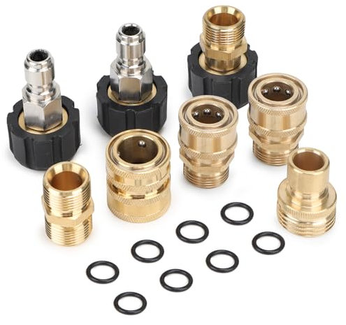 SWAWIS 8 Stück Hochdruckreiniger Adapter Set, M22–14 mm Innengewinde auf Außengewinde, 3/4 Zoll Messing-Schnellkupplung, Schnellanschluss für Rohrreinigungsschlauch und Pistole