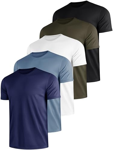 E-LIINJOYE 5 er Pack Sport Herren Tshirts Schnelltrocknend Atmungsaktive Männer Sommer Funktionsshirt Trainingsshirt Fitness Laufshirt Rundhals Kurzarm T Shirt Herren Set，L 5P3