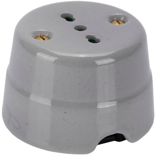 FANTON Presa elettrica bipasso italiana vintage in ceramica colore grigio 2P+T 16A da parete in porcellana installazione cavo tessile stile retrò 84010GR