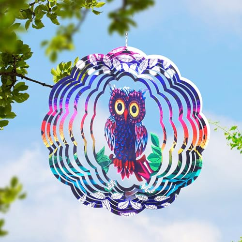 Leisuremix 3D Windspiele für Draußen hängend, 30 cm Windspiel Garten wetterfest Edelstahl Gartendekoration Fensterdeko Eule