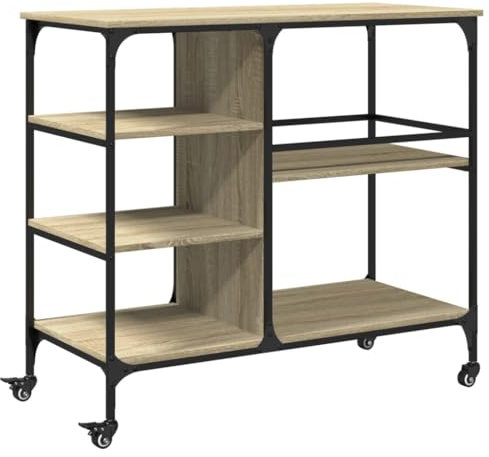 vidaXL Küchenwagen, Servierwagen mit viel Stauraum, Rollwagen Trolley für Küche Bar, Gemüsewagen Mehrzweckwagen Küchentrolley, Sonoma-Eiche Holzwerkstoff