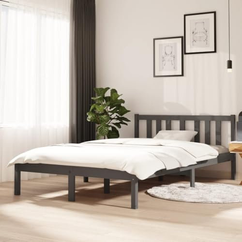ULUYYUC Massivholzbett, Palettenbett Jugendbett Gästebett Tagesbett Geeignet für Wohnzimmer Schlafzimmer Arbeitszimmer Wohnbereich Grau 120x200 cm