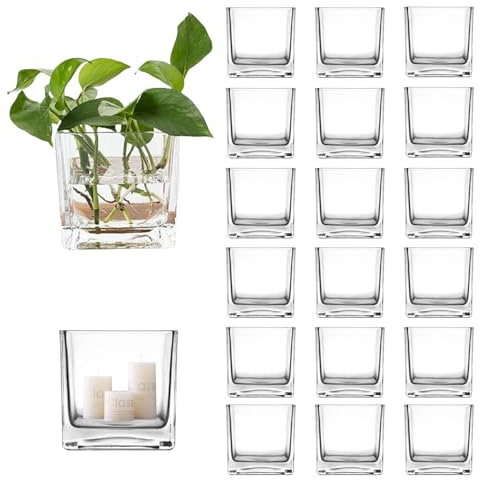 Hyuetrsa 20 jarrones cuadrados de vidrio de 2.4 x 2.4 pulgadas, mini jarrones cuadrados de cristal, pequeños jarrones cuadrados de vidrio para centros de mesa de boda, decoración de oficina,
