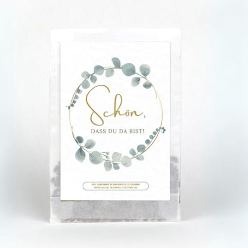 Gastgeschenk - Blumensamen | Kleine Aufmerksamkeit Hochzeit, Taufe, Kommunion, etc. | Verschiedene Varianten & Mengen (50 Stück - Eukalyptus)