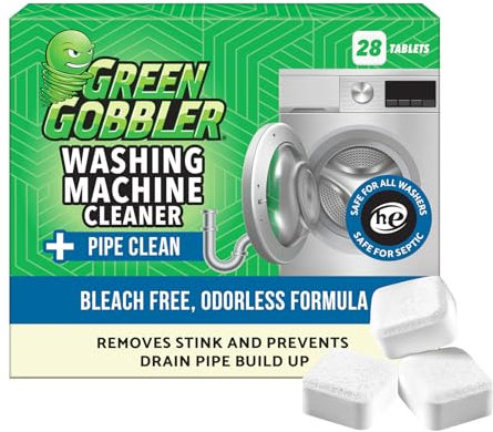 Green Gobbler Pastiglie detergenti per lavatrice con deodorante Pipe Clean Technology | Rondella a carico anteriore e superiore | 28 pezzi