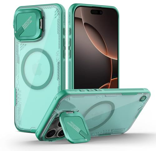 Nillkin Magnetic for iPhone 16 Pro Max Case Clear, Compatible with Magsafe, Never Yellow & Biodegradable Material, Translucent Case with Invisible Kickstand & Camera Cover for 16 Pro Max 6.9, Green