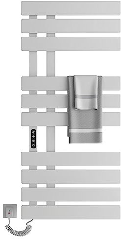 Scaldasalviette Elettrico Bagno, Termoarredo Elettrico Bagno WiFi Bianco, 500x1100mm, 380W, per Alexa e Google Home e APP, Portasciugamani Elettrico, Scaldasalviette Elettrico Bagno-WiFi White Left