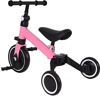 2 in 1 Kinder Dreirad & Laufrad & Balance Bike mit verstellbarem Sitz und Lenker, Kinder Tricycle mit abnehmbaren Pedalen, für Kinder von 1-3 Jahre alt-2 in 1 (rosa)
