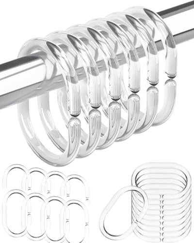 KGDUYC 24 Stück Duschvorhang Ringe - Haken C-förmige Duschvorhang-Haken Ringe Weiß Transparent Stark Stabil Hakenaufhänger für Duschvorhangstangen