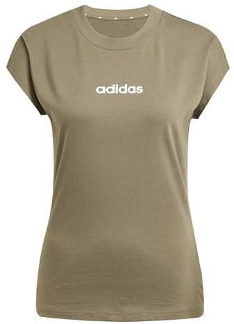 adidas Damen Essentials LINEAR Cotton T-Shirt, Olive strata/White, XL