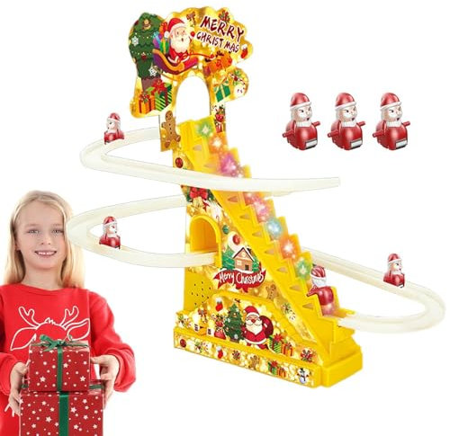 Wpsagek Elektrische Weihnachtsmann-Kletterleiter, Elektrischer Kletter-Weihnachtsmann mit Musik,Weihnachts-Rennstrecke für Kleinkinder, LED-und Musik | Weihnachts-Automatik-Achterbahn-Spielset,