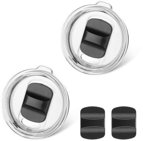 Tumbler Lids for Yeti, 2 Pack 20 oz Replacement Lids with 2 Magnetic Slider Compatible for YETI 20 oz Tumbler, 10/24 oz Mug and 10 oz Lowball, Slider Switch Spill Proof Tumbler Cover (Black)