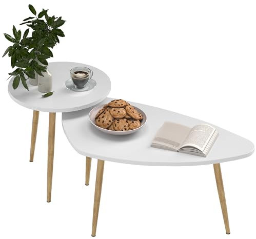 HOMCOM Coffee Table Set of 2, Nesting Coffee End Tables with Modern Decor, Side Table Triangle Occasional Stand Tea Table for Living Room Home and Office, White