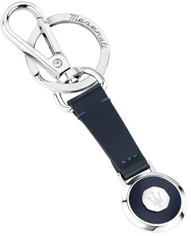 Maserati Herren-Schlüsselanhänger aus Stahl, Blaues Naturleder, KEYRINGS-Kollektion, Geschenk – KMU5240102