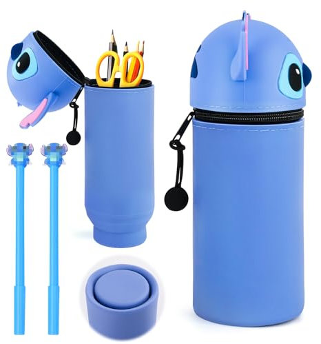 MINISOISO Trousse en Silicone Kawaii,Trousse en Silicone Souple 2-en-1 avec 2 stylos,Trousse Scolaire Silicone Extensible,DIY Trousse à Crayons en Silicone pour Adolescents, aux Filles, à l'école