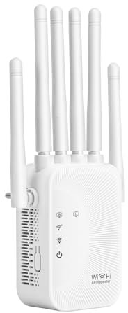 Répéteur WiFi Puissant - Amplificateur WiFi avec 6 Antennes 2 Ports Ethernet,3 Modes Répéteur/Routeur/AP,Repeteur Couverture Totale Intérieure,WiFi Extender Compatible Box Internet & Routeurs