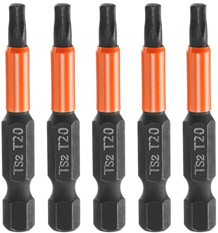 sourcing map 5pcs T20 Torx Head Screwdriver Bit 2 (50mm) Long 1/4 Hex Shank Magnetic No Hole Tamper Proof 6 Point Star Screw Driver Drill Bits Phosphate S2 Steel Industrial Power Tools