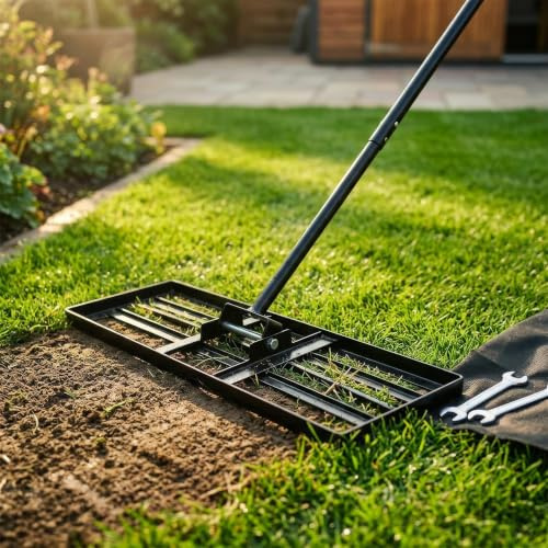Harbour Housewares Heavy Duty Steel Lawn Levelling Rake 92cm x 25cm - Wide Garden Lawn Leveller with 1.7m Handle - Soil Spreader, Topdressing Rake & Turf Preparation Landscaping Tool