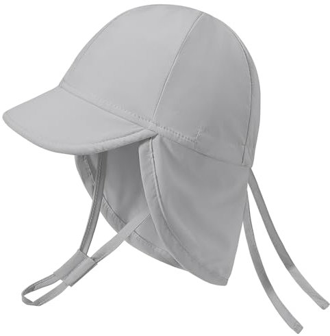 Xnova Baby Sonnenhut mit Nackenklappe und Bindebändern UPF 50+ Kinder, Sommer Mütze Einstellbare UV-Schutz Strand Schwimmen Hut Jungen Mädchen Visier Cap (Grau, M)