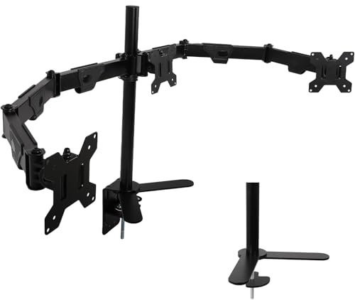 Triple Monitor Stand Adjustable,Heavy Duty Monitor Stand for Desk with 360° Rotation,±90° Tilt,Versatile VESA Mount,Accommodates Three 17-32” Screen,VESA 75×75mm/100×100mm