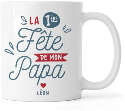 Générique Mug première fete des pères personnalisé avec le prénom de l'enfant, cadeau fête des pères. Tasse personnalisée papa et bébé