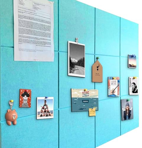 Pinnwand Groß 120x90cm Pinnwand Filz Selbstklebend mit 90 Reißzwecken, 12 Stück 9mm Dick Pinwand,Vision Board für Fotos, Notiz Memoboard für Zuhause Küche Büro Schule,Seeblau