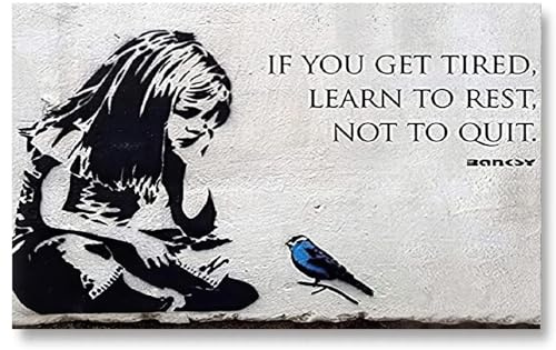 Banksy Learn to Rest Not to Quit Bild auf Leinwand XXL Groß 160x90 cm Graffiti Streetart Pop Art Bilder Schlafzimmer Wohnzimmer Modern Wanddeko Kunstdruck Poster Ungerahmt