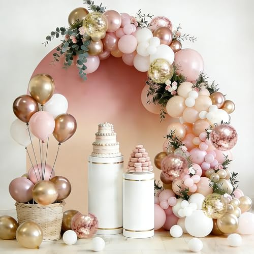 Rose Gold Blush Pink Balloon Arch Kit, Confetti Balloons, 102Pcs 18 12 10 5 Inch Different Sizes Balloon Garland, Latex Balloons, Perfect for Baby Shower, Birthday, Wedding, Bridal Shower Decorations