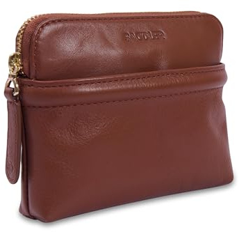 SADDLER Louisa Pouch – Real Leather RFID Zip Cosmetic & Accessory Case with Front Magnetic Pocket & Internal Card Holder – Elegant Everyday Organiser for Women